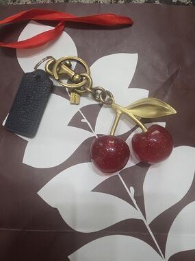 Coach Glitter Red Cherry Key & Card Holder with Gold Hardware